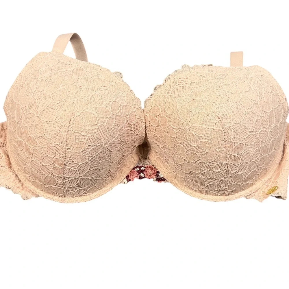 Jessica Simpson Bra Womens‎ 38D Rose Smoke Pink Lace Floral Embroidered Push Up
